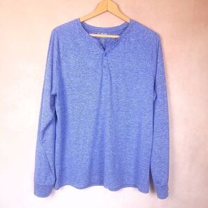 01 Algo 01 Performance Blue Heathered Henley Long Sleeve T-Shirt size L
